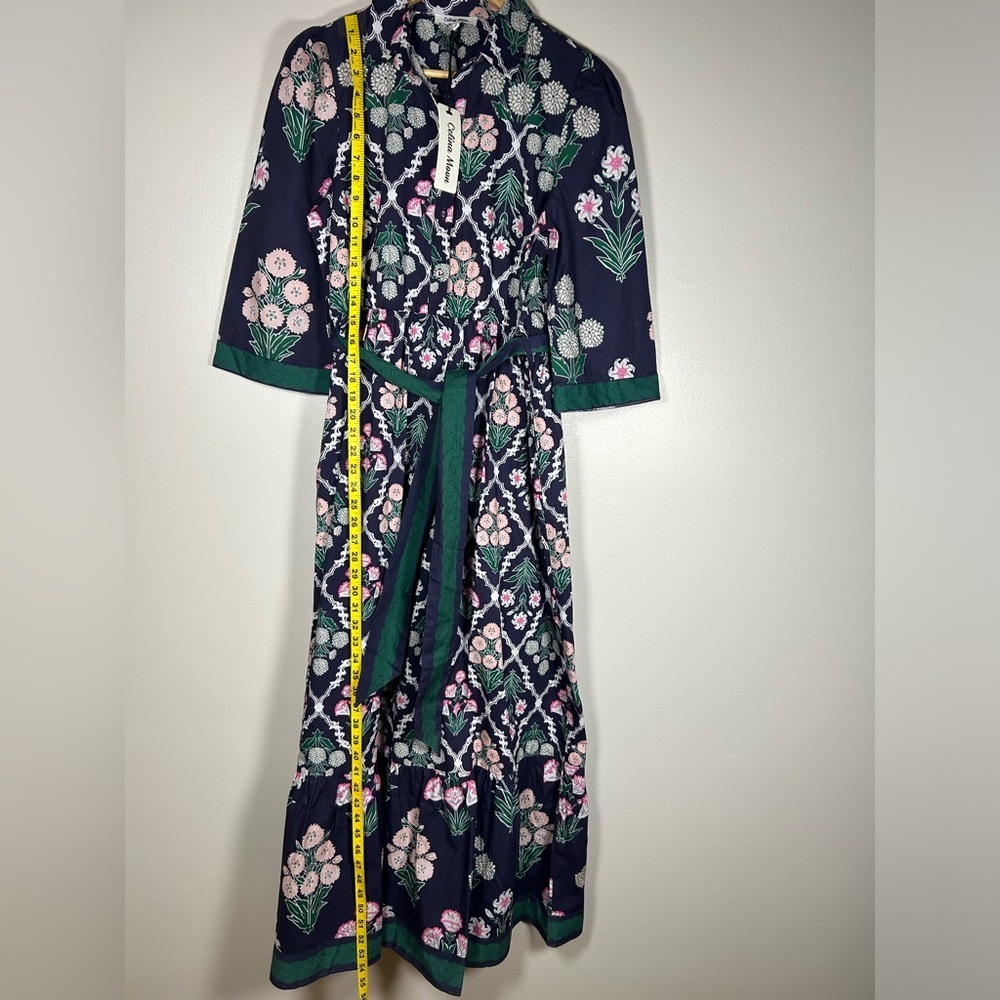NEW NWT CELINA MOON Navy Tie Waist Floral Maxi Dress 100% Cotton - Picture 10 of 14